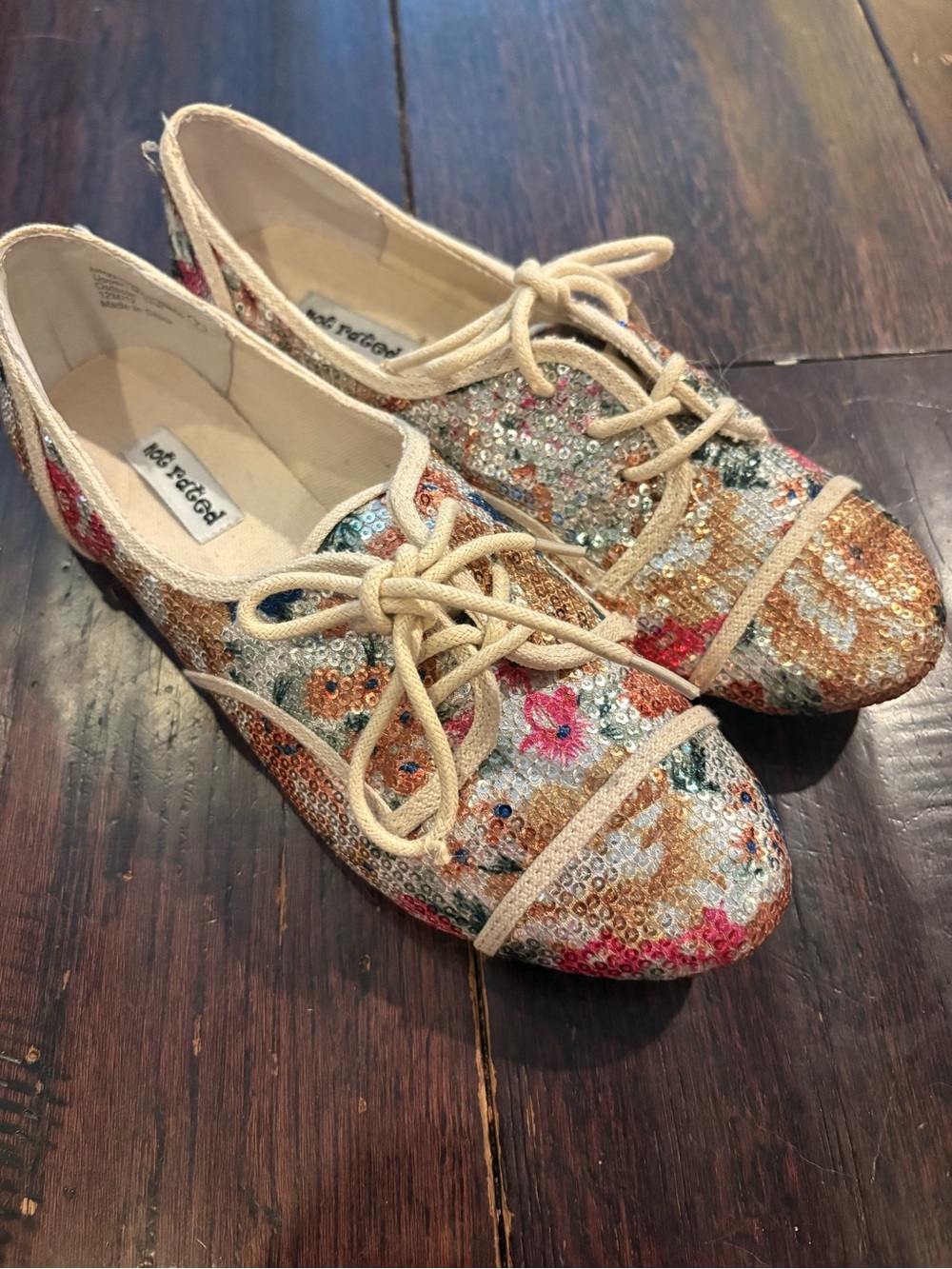 Multicolor Sequin Floral Lace-Up Flats